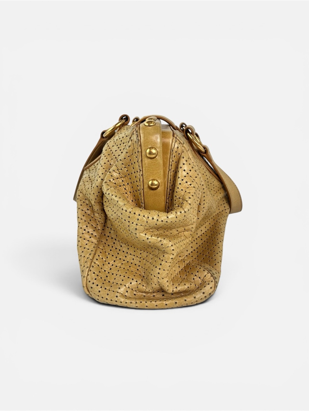 Miu Miu Perforated Gold-Tan Leather Satchel - Picture 4 of 12